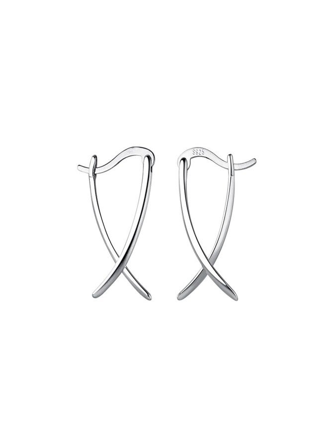 SLUYNZ 925 Sterling Silver X Hoop Earrings for Women Teen Girls Minimalist Hoop Earrings Huggie (A-Sterling Silver) - Image 1