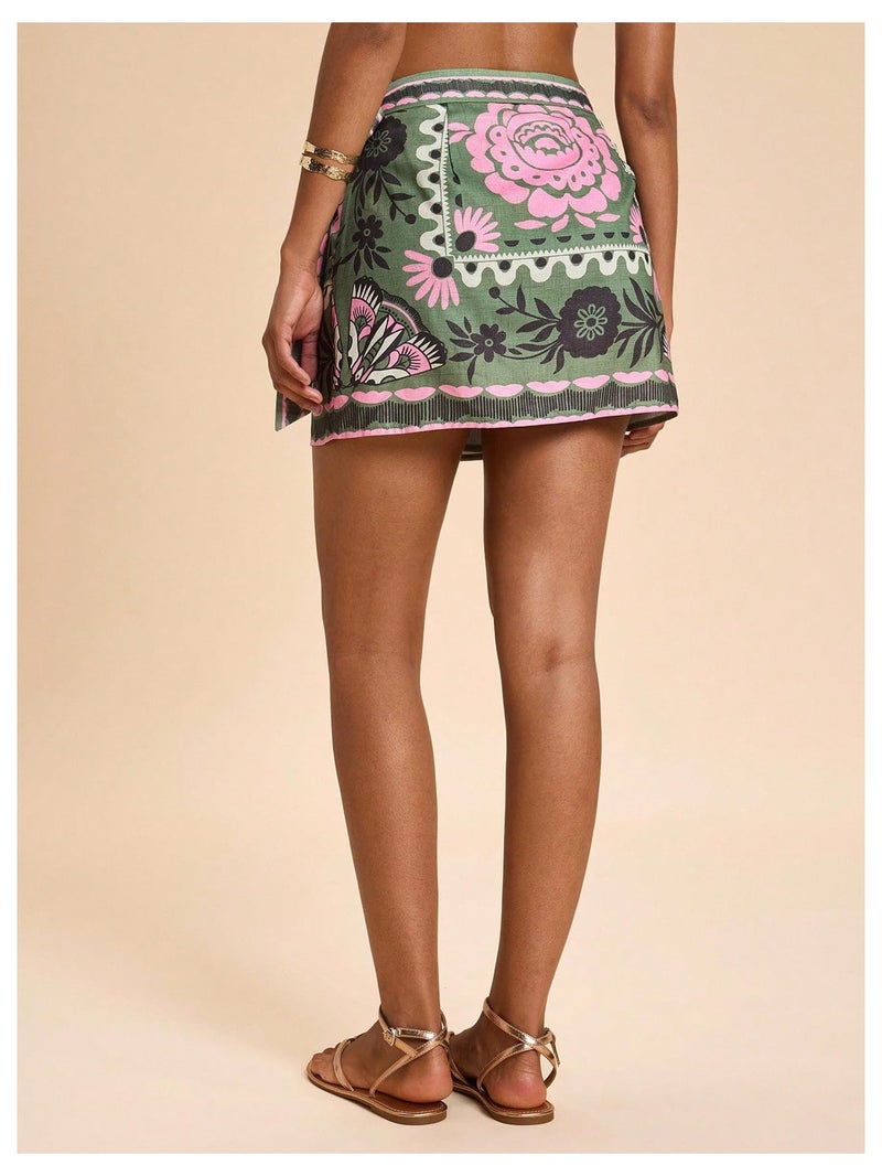 MakeMeChic Women's Summer Boho Wrap Mini Skirt Beach Vacation Short Skirts Green Floral Medium - Image 3