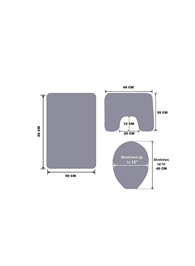 Home Concept -Set Bathroom Anti-Slip Pedestal Rug + Lid Toilet Cover + Bath Mat - Image 3
