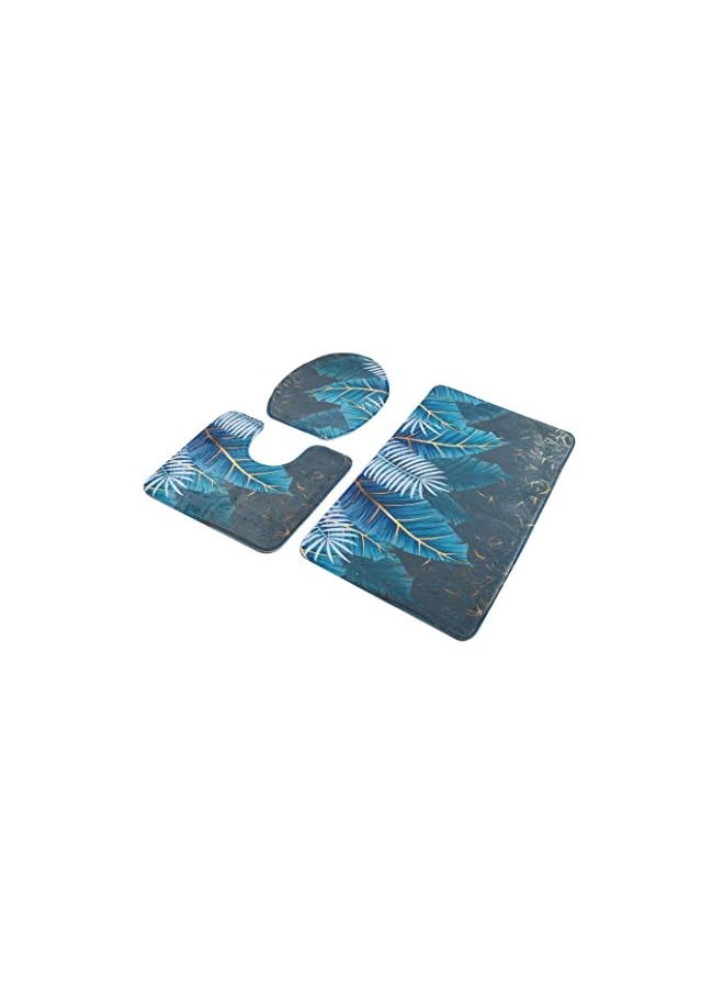 Home Concept -Set Bathroom Anti-Slip Pedestal Rug + Lid Toilet Cover + Bath Mat - Image 2