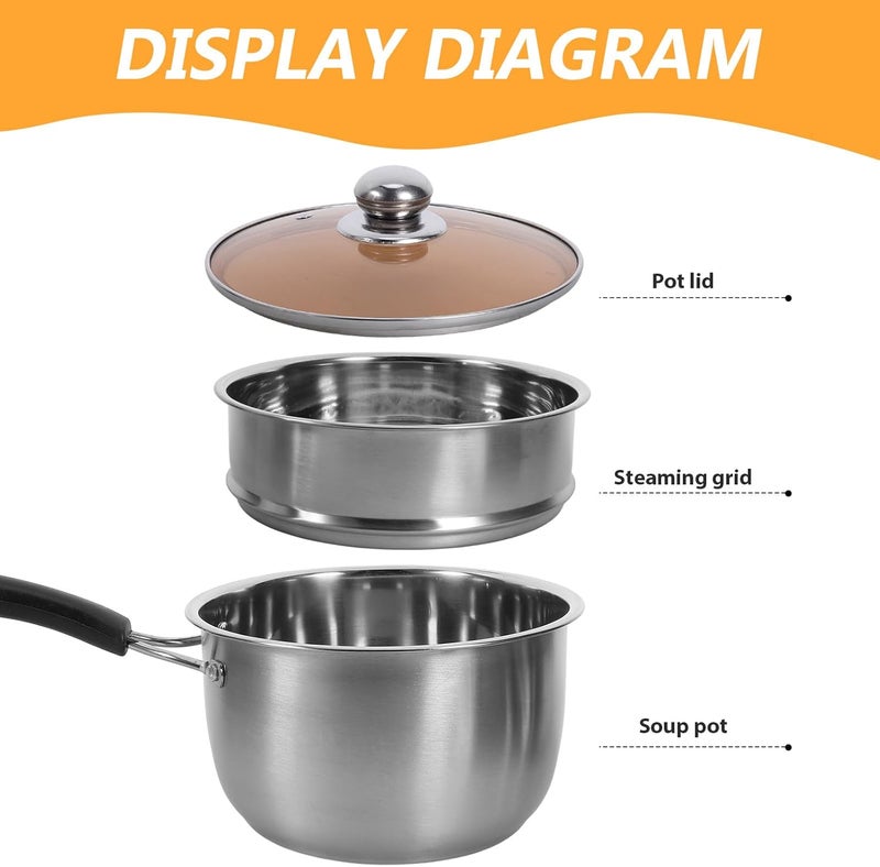 Multi-use upgraded craftsmanship Cabilock Stainless Steel Cooking Pot with Steaming Basket 18cm Double Layer Small Soup Milk Pot Single Handle Saucepan for Home Kitchen Steaming and Boiling Ready goods scheduled ship Major city pickup option Varied available picks High precision lightweight material Post-order arranged dispatch Pre-stock well-packed goods General need oriented design Stain resistant General standard compliant quality Long term use design Upgraded simple practical design Flat working surface Surface safe Season change compatible build Light & heavy use compatible Permanent & temporary usable Standard fit Balanced structure Multi-goal comprehensive design Dispersed regional warehouses Dust tight seal Hot & cold climate compatible Protective coating New residential zone delivery - Image 3