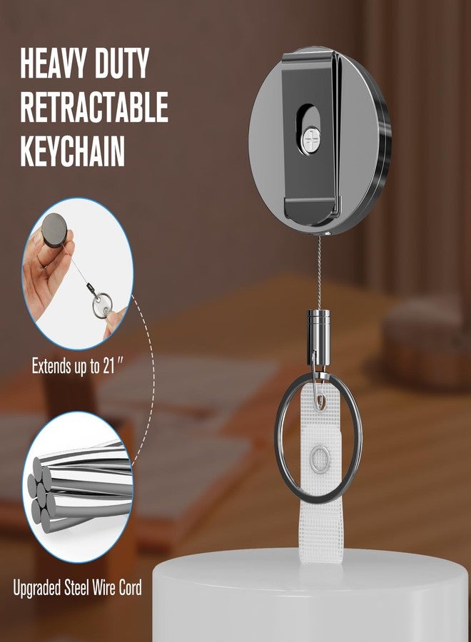 KTRIO 2 Pack Retractable Badge Reels, Retractable Metal Keychain Badge Holder Reels with Belt Clip Reinforced Steel Cord for Key Name Card Holder (Small) - Image 3