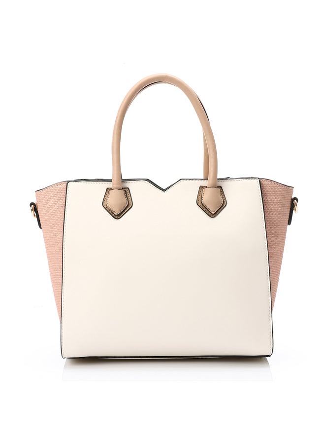DejaVu Multi Pockets Zipped Top Handle Bag - Nude & Off White - Image 2