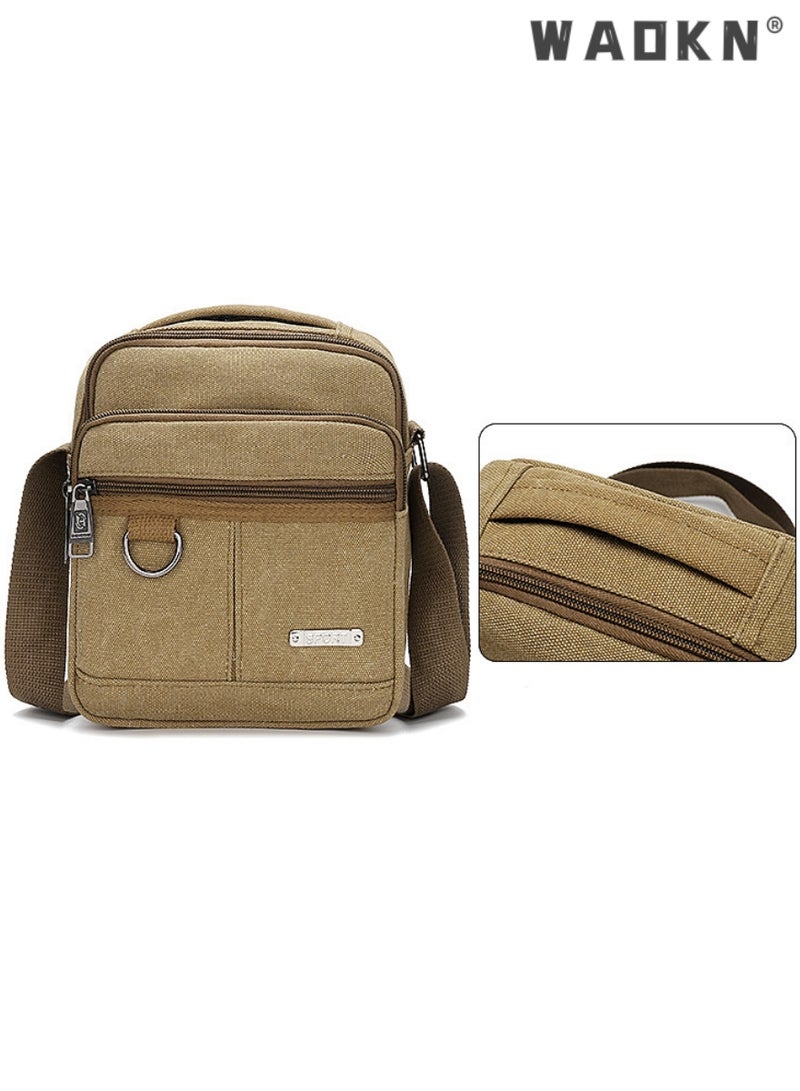 WAOKN Men's Multifunctional Canvas Shoulder Bag Multi Pockets Business Messenger Bags Portable Mobile Phone Coin Sports Over Crossbody for Travel School Office - Image 4