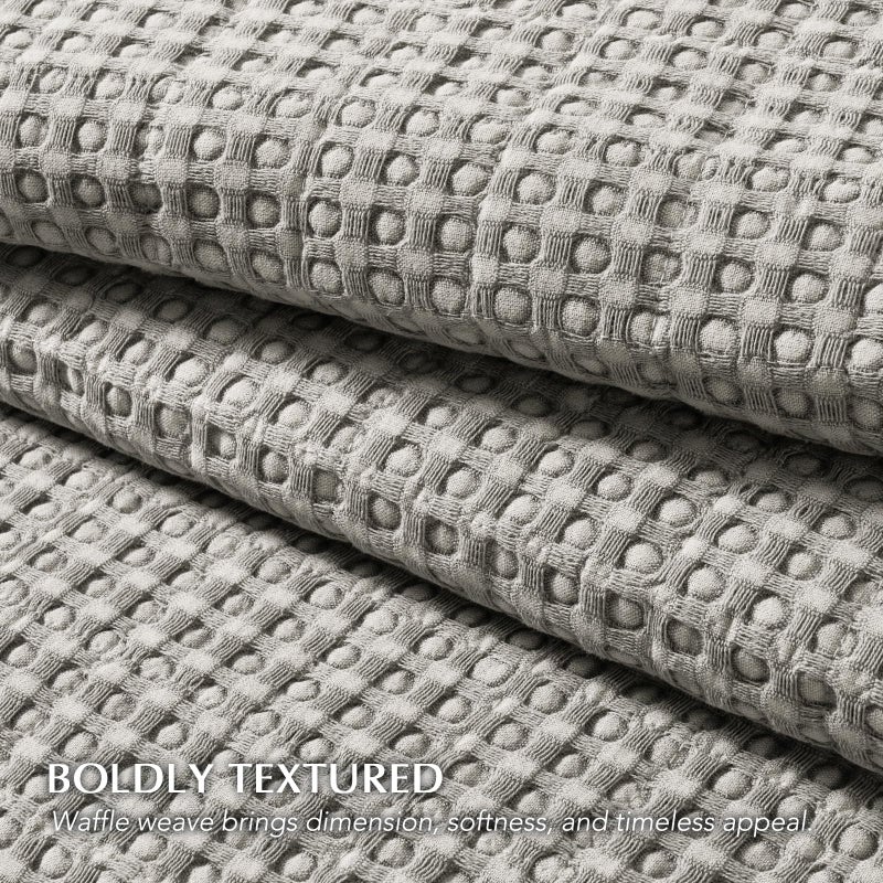 EVERGRACE Stonewashed 100% Natural Cotton Waffle Quilt Set King Size 3 Pieces, Durable, Textured & Substantial Bedding, Quilted Coverlet Bedspread with 2 Shams for All Seasons, Misty Gray - Image 2