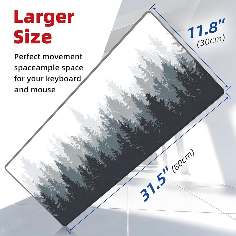 Galdas Gaming Mouse Pad Forest Background Pattern XXL XL Large Mouse Pad Mat Long Extended Mousepad Desk Pad Non Slip Rubber Mice Pads Stitched Edges Thin Pad 31.5x11.8x0.12 Inch,Tree - Image 2