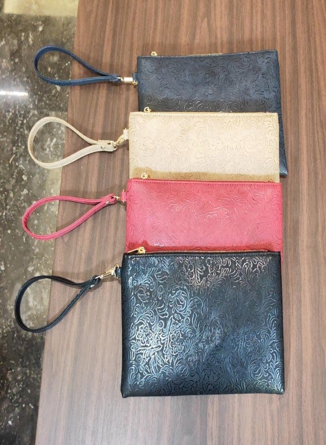 NIGEDU Elegant Floral Embossed Wristlet Clutch Purse Bag PU Leather Medium Size Female Clutches with Wrist Strap (Burgundy) - Image 4