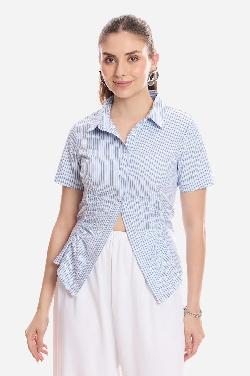 فيرجيو Stripes Cotton Shirt With Asymmetric Hem for Women