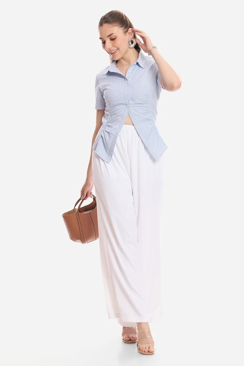 فيرجيو Stripes Cotton Shirt With Asymmetric Hem for Women