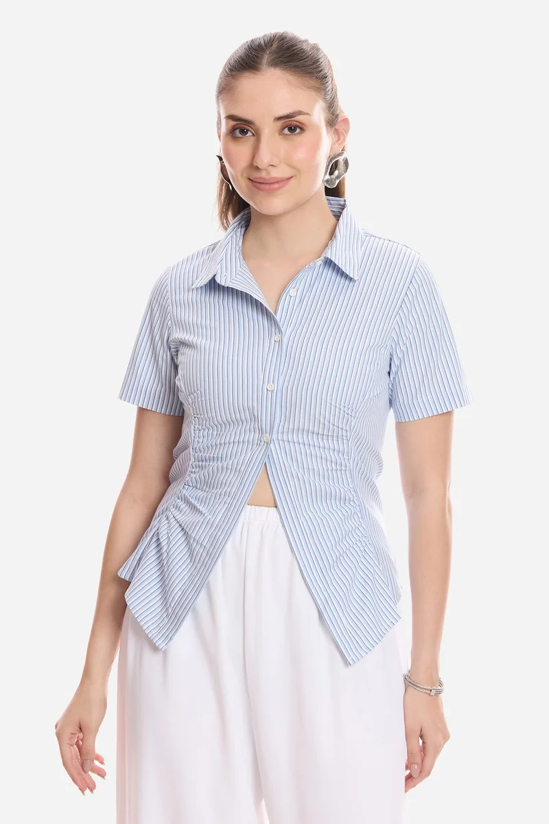 فيرجيو Stripes Cotton Shirt With Asymmetric Hem for Women