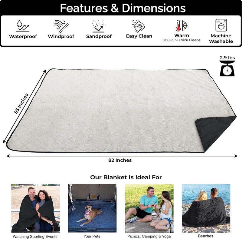 BRAWNTIDE Large Outdoor Waterproof Blanket - Extra Thick Fleece, Warm, Windproof, Sandproof, Quilted, 82" x 55", Ideal for Beaches, Picnics, Camping, Stadiums, Dogs, Car - Image 2