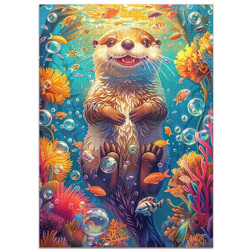 SECOGM Fantasy Otter Puzzles for Adults 1000 Pieces Jigsaw Puzzles 1000 Pieces for Adults Fun Puzzles with Letters On Back Challenging Game Toys Family Decoration Puzzle 19 27in - Image 1