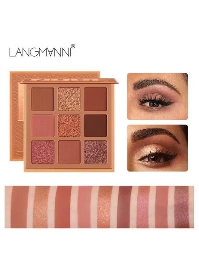 LANGMANNI 9 Color Pink Nude Light Warm Color Eyeshadow Palette Makeup, Glitter Matte Natural Neutral Colorful Eyeshadow Waterproof Long Lasting Natural Mixing Pigment Makeup - Image 3