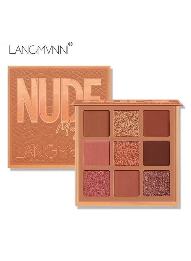 LANGMANNI 9 Color Pink Nude Light Warm Color Eyeshadow Palette Makeup, Glitter Matte Natural Neutral Colorful Eyeshadow Waterproof Long Lasting Natural Mixing Pigment Makeup - Image 1