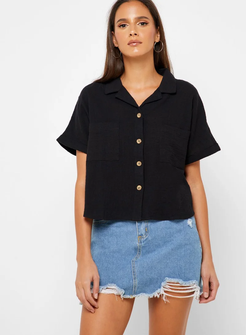 Cotton On Front Pocket Crop Shirt