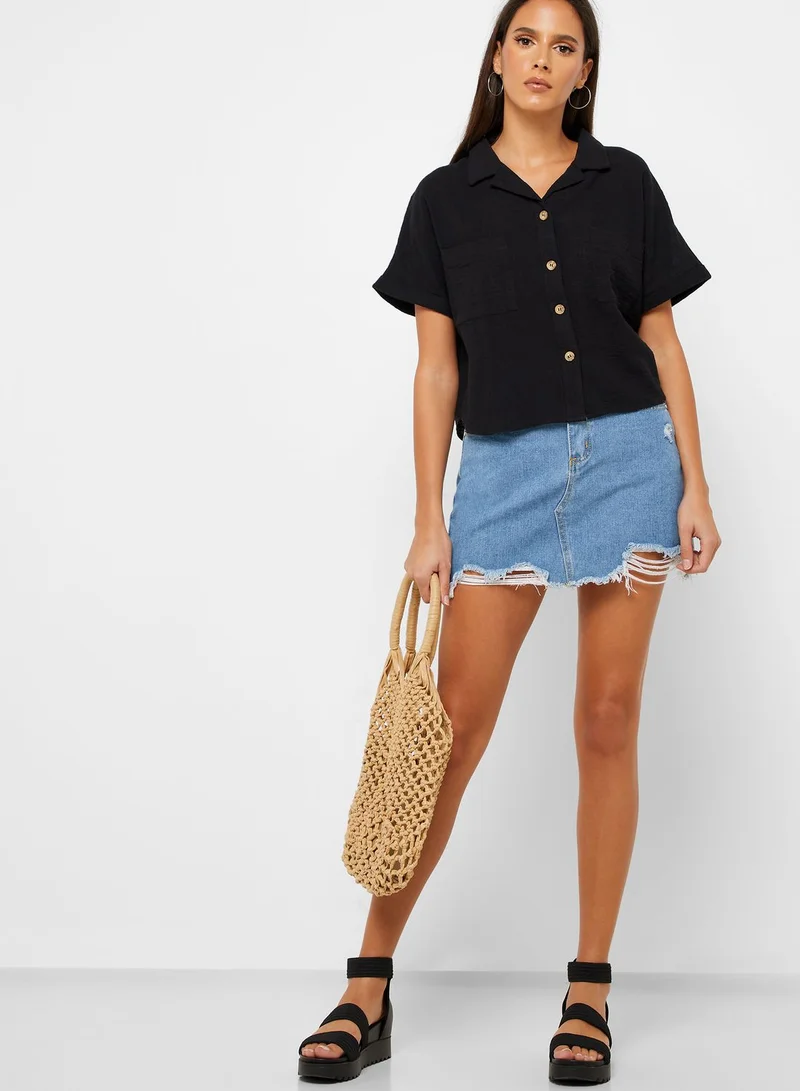 Cotton On Front Pocket Crop Shirt