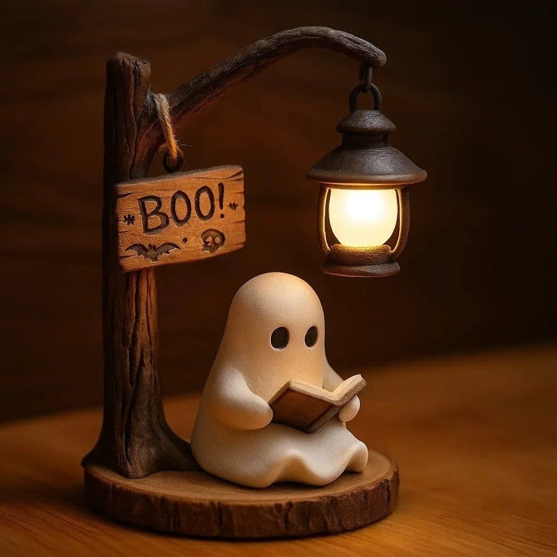 Cute Ghost Reading Lantern - Halloween Ghost Reading Figurine - Image 1