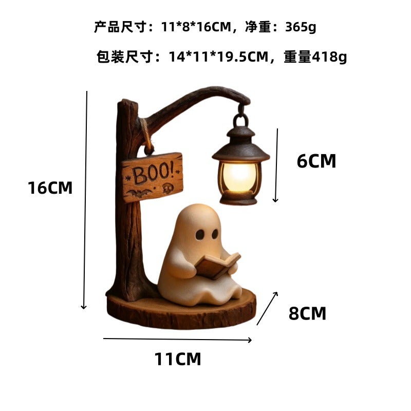 Cute Ghost Reading Lantern - Halloween Ghost Reading Figurine - Image 3