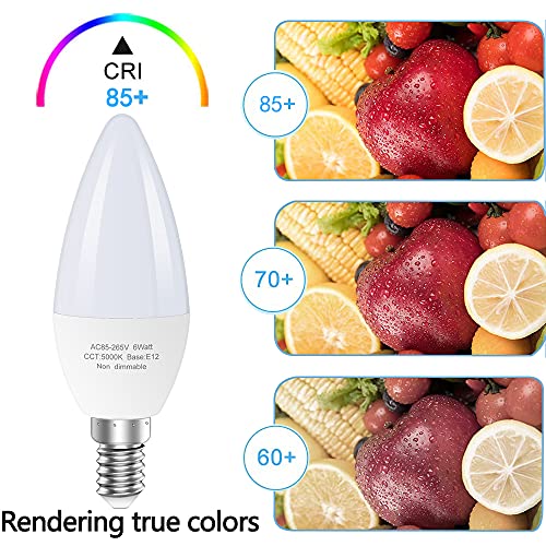 GOSCHE 6-Pack E12 LED Ceiling Fan Light Bulbs, 60 Watts Equivalent Candelabra LED Light Bulbs, Type B Light Bulb for Chandelier, Candle Lightbulbs, Non-Dimmable, 5000K Daylight, 6 Pcs - Image 2