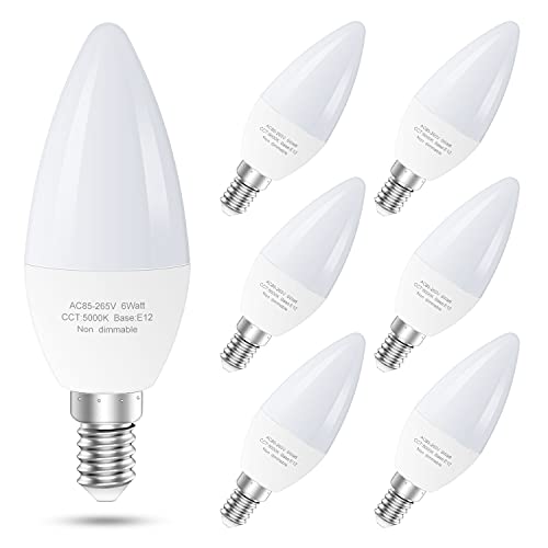 GOSCHE 6-Pack E12 LED Ceiling Fan Light Bulbs, 60 Watts Equivalent Candelabra LED Light Bulbs, Type B Light Bulb for Chandelier, Candle Lightbulbs, Non-Dimmable, 5000K Daylight, 6 Pcs - Image 1