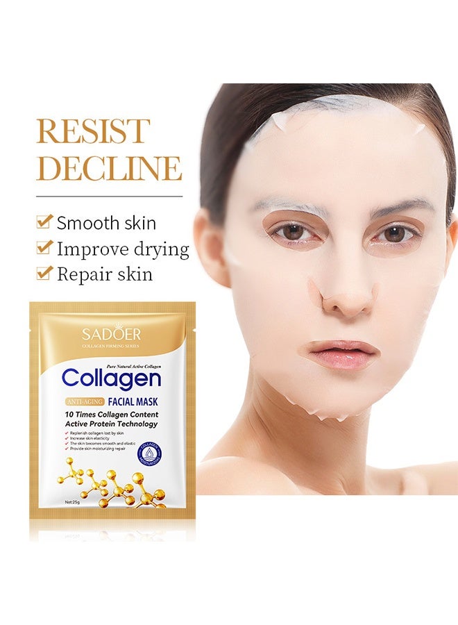 SADOER 5 PCS Collagen Anti-Aging Facial Mask 25g, Wrinkle Hydrating Face Sheet Mask Skincare, Firming Anti Aging Face Sheet Masksfor Men & Women, Brightening Facial Mask for All Skin Types - Image 2