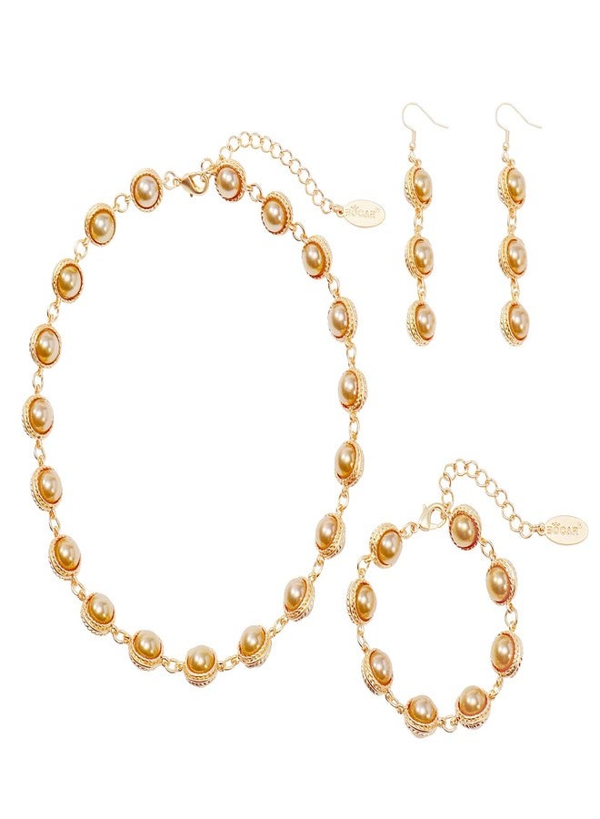 Bocar Classical Vintage Crystal Choker Necklace Earrings Bracelet Sparkly Colorful Resin Collar Necklaces Alloy Gold Chain Jewelry Set for Women Party Prom Wedding (NK-10752-Champagne) - Image 1
