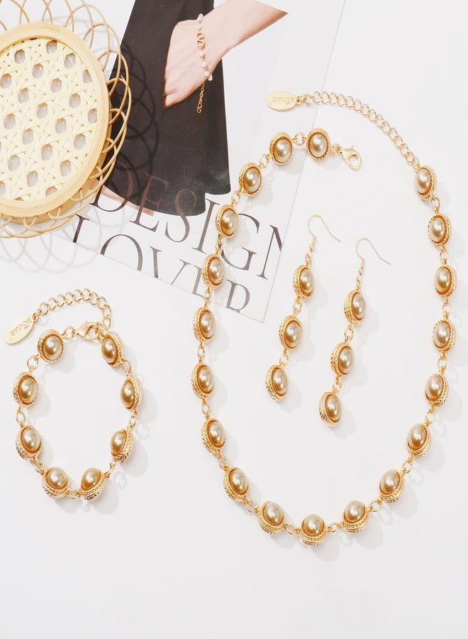 Bocar Classical Vintage Crystal Choker Necklace Earrings Bracelet Sparkly Colorful Resin Collar Necklaces Alloy Gold Chain Jewelry Set for Women Party Prom Wedding (NK-10752-Champagne) - Image 3