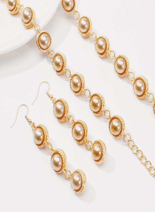 Bocar Classical Vintage Crystal Choker Necklace Earrings Bracelet Sparkly Colorful Resin Collar Necklaces Alloy Gold Chain Jewelry Set for Women Party Prom Wedding (NK-10752-Champagne) - Image 4