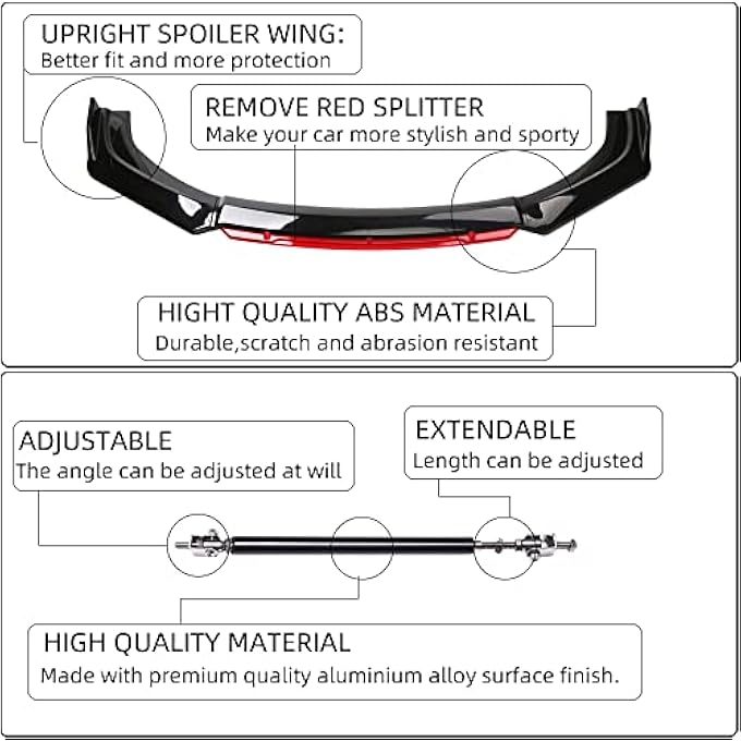 DREAMIZER Front Bumper Lip Splitter Spoiler + Strut Rods Compatible with Dodge Charger SRT Challenger - Image 4