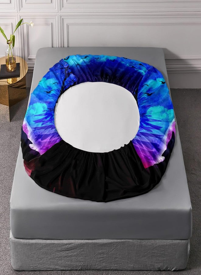 XYNHML Bed Linen Set, Queen 4Pcs Bed Sheet Set with Wolf Galaxy Night Moon Print, Down Lunar Eclipse Bedding for Kids Teens Room Decor - Image 5
