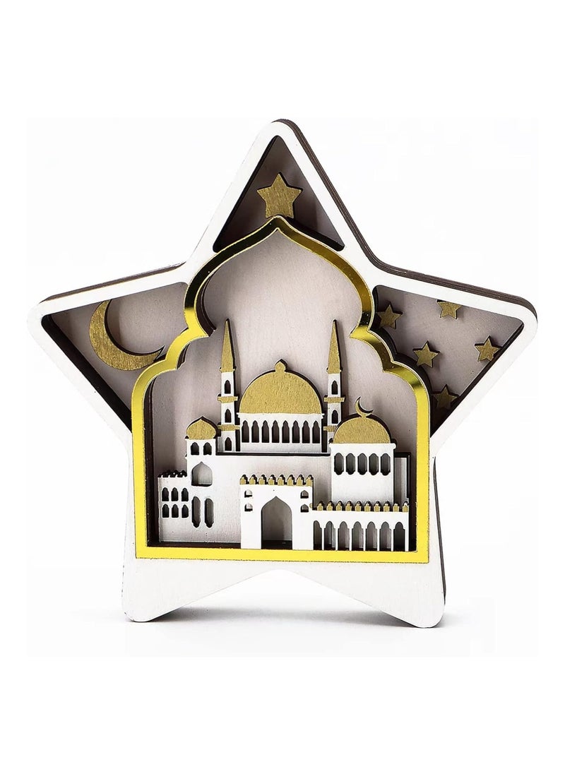 Party with Emma Eid Ramadan Crafts Stand Decoration Ramadan Mubarak Handmade Wooden Star Decor Eid Ornaments Gift for Muslims Islamic Wall Table Decor Ramadan Gift (Gold)  - Image 1
