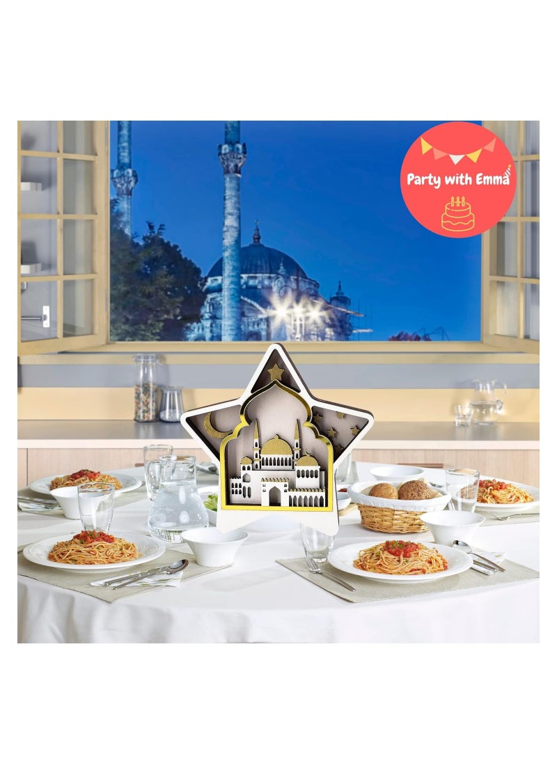 Party with Emma Eid Ramadan Crafts Stand Decoration Ramadan Mubarak Handmade Wooden Star Decor Eid Ornaments Gift for Muslims Islamic Wall Table Decor Ramadan Gift (Gold)  - Image 5