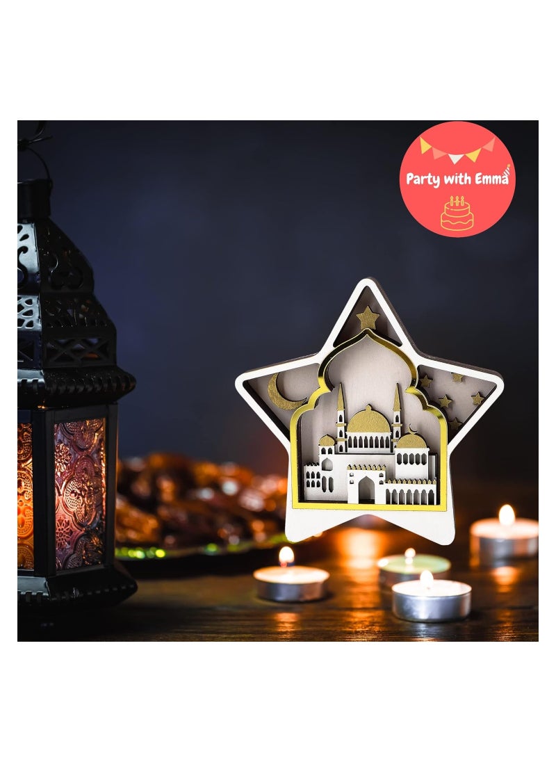 Party with Emma Eid Ramadan Crafts Stand Decoration Ramadan Mubarak Handmade Wooden Star Decor Eid Ornaments Gift for Muslims Islamic Wall Table Decor Ramadan Gift (Gold)  - Image 3