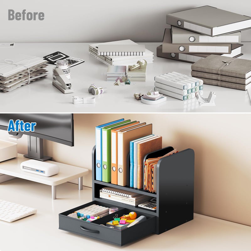 NiOffice Desk File Organizer for Home, Office, School, Wooden Frame Desktop Storage Solution for Office Supplies, Documents, Papers, Folders and Stationery, Space-Saving and Stylish Document Sorter - Image 4