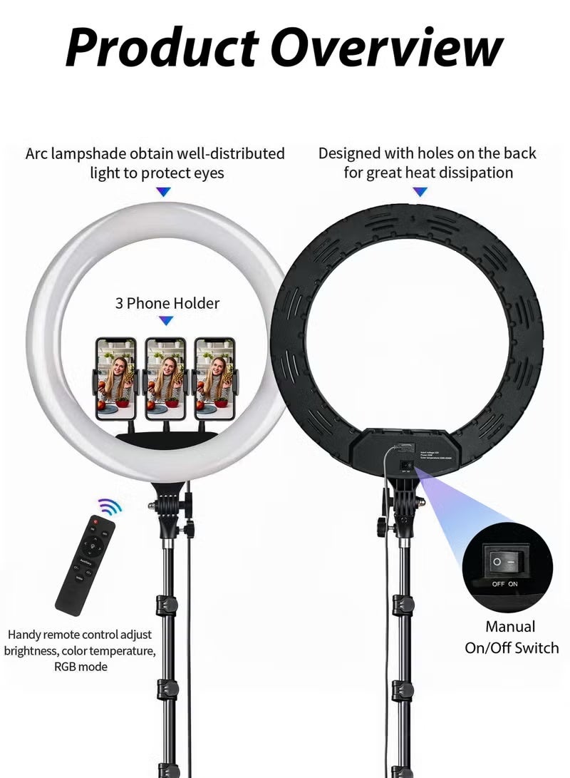 DBLEW 22 Inch Dimmable Circle LED Studio Selfie Ring Light With 90Inch Tripod Stand Remote And 3 Mobile Phone Holders For Makeup Camera Photography YouTube Video Shoot TikTok Vlog Live Stream With Carry Bag - Image 4