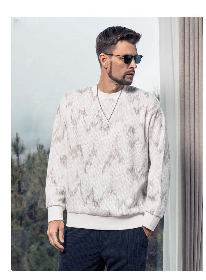 Men's Wheat Grain Round Neck Sweatshirt Tie Dye Knit Base Sweater  - Image 2