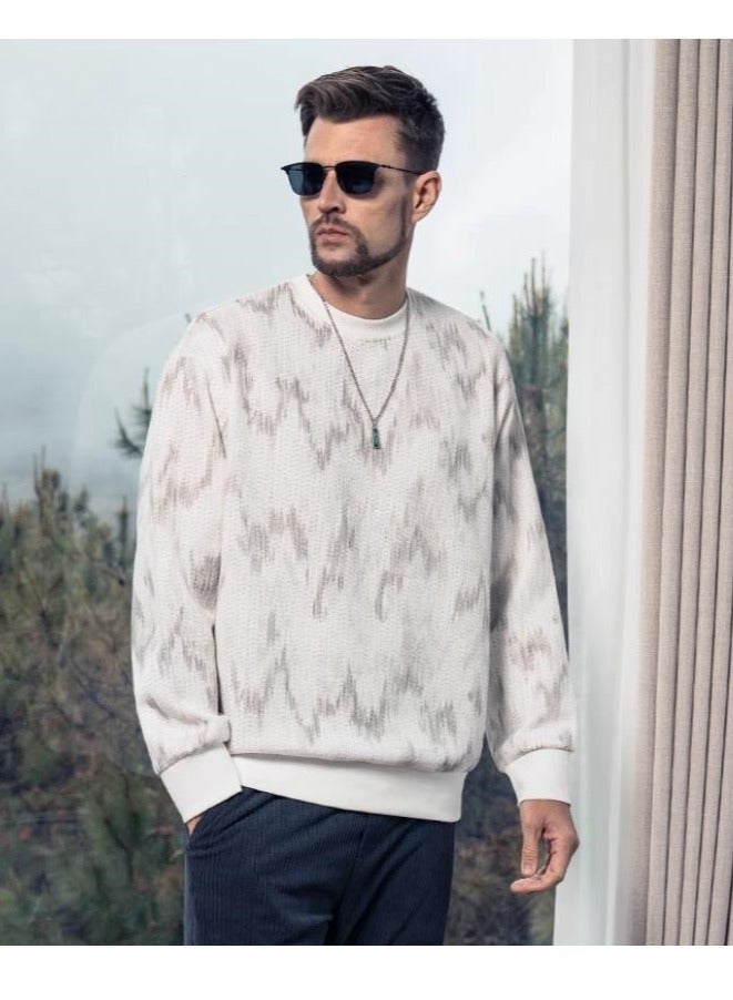 Men's Wheat Grain Round Neck Sweatshirt Tie Dye Knit Base Sweater  - Image 1