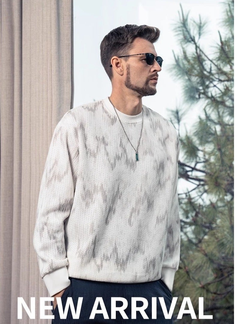 Men's Wheat Grain Round Neck Sweatshirt Tie Dye Knit Base Sweater  - Image 3