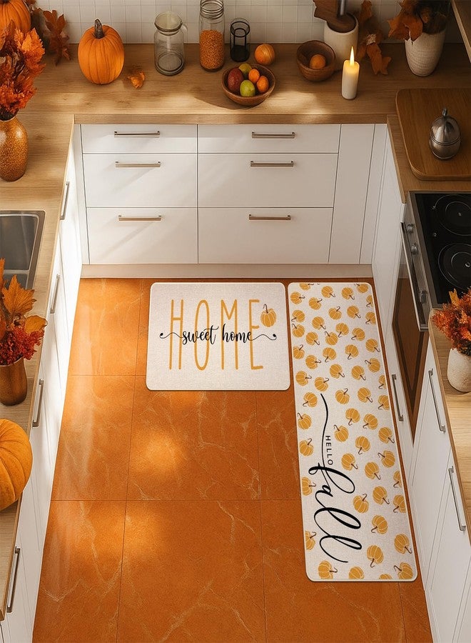 Siilues Fall Kitchen Mats Set of 2, Non-Slip Sweet Home Hello Fall Kitchen Rugs for Floor Seasonal Autumn Home Decor Low-Profile - 17x29 and 17x47 Inch - Image 2