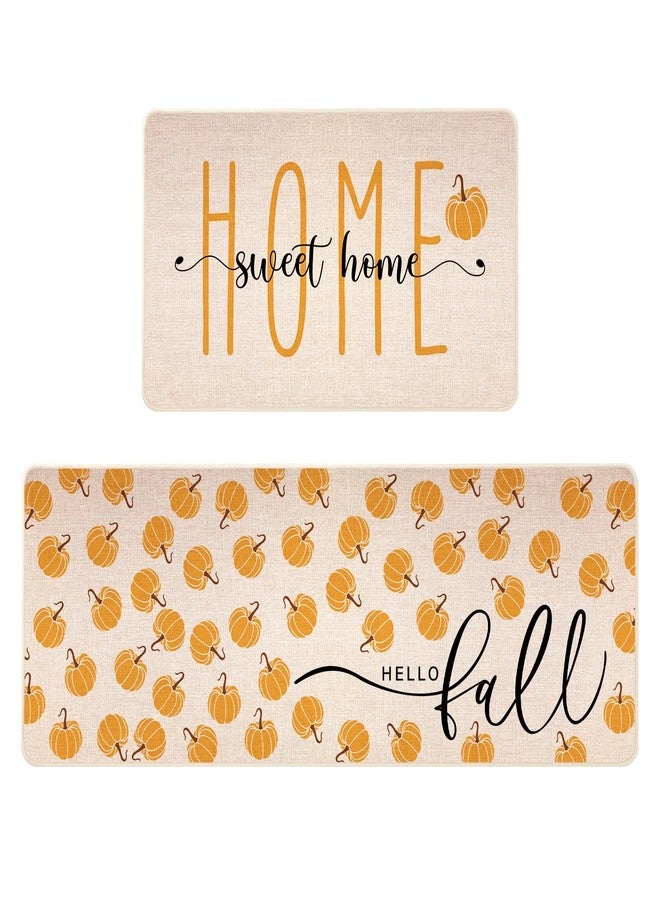 Siilues Fall Kitchen Mats Set of 2, Non-Slip Sweet Home Hello Fall Kitchen Rugs for Floor Seasonal Autumn Home Decor Low-Profile - 17x29 and 17x47 Inch - Image 1