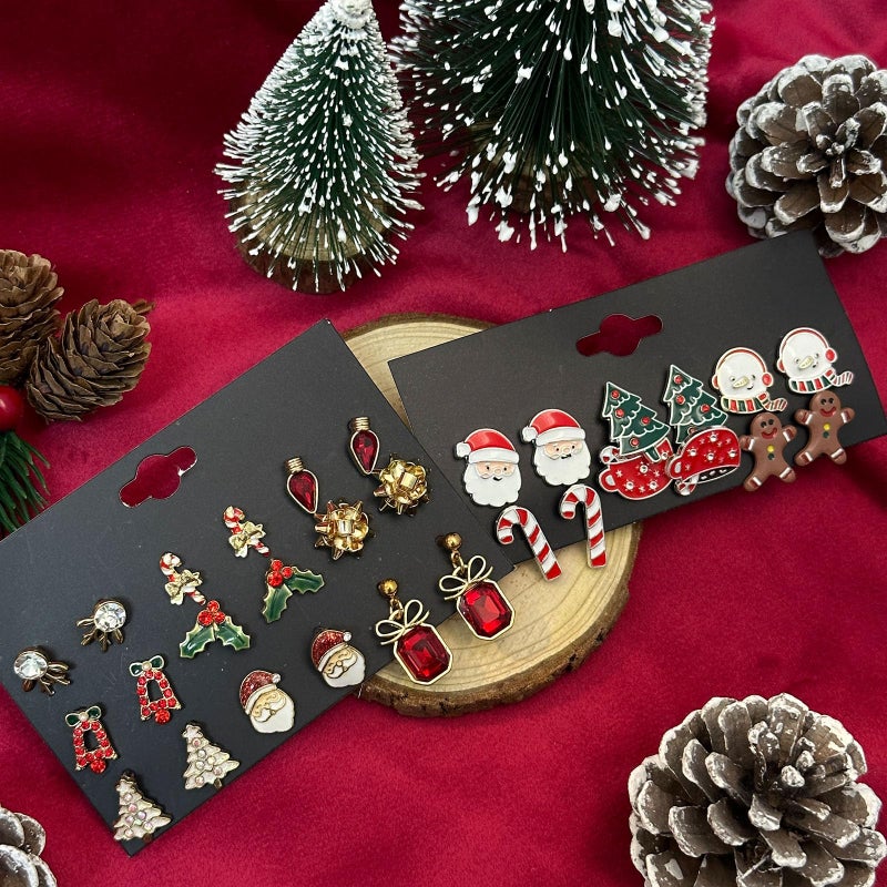 HTH Christmas Stud Earrings Set for Women Cute Christmas Tree Bow Light Bulb Holiday Earrings Xmas Family Gifts (C-15 Pairs) - Image 3