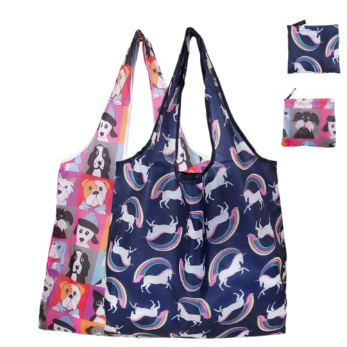 Elios Designer Pattern Reusable and Foldable Shopping Bag/Tote Hand Bag/Travel Bag/Grocery Bag | Heavy Duty, Eco Friendly | Compact, Lightweight and Convenient (Pack of 2 (E)) - Image 1