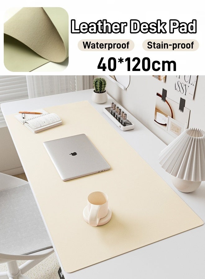 Aimayapet Leather Desk Pad Protector, Office Desk Mat, Large Mouse Pad, Non-Slip PU Leather Stain-Proof Keyboard Pad, Laptop Desk Pad, Waterproof Desk Writing Pad for Office and Home, 40*120cm, Beige - Image 1