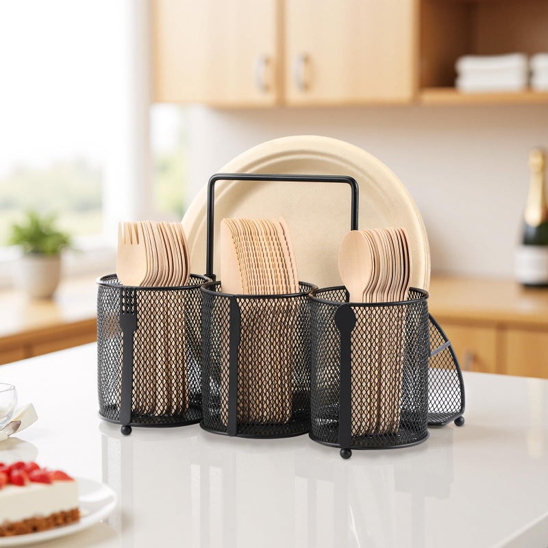 ZZDWLDHA Metal Utensil Caddy Silverware Holder, Paper Plate Holder Cutlery Container,Plate Organizer Flatware Storage Basket Party Camping Picnic Buffet RV BBQ Farmhouse Kitchen Countertop - Image 3