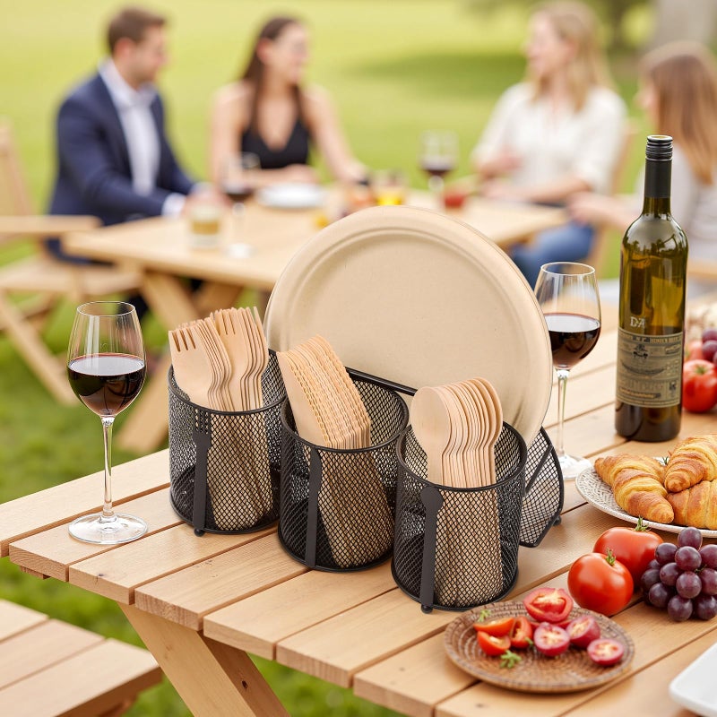 ZZDWLDHA Metal Utensil Caddy Silverware Holder, Paper Plate Holder Cutlery Container,Plate Organizer Flatware Storage Basket Party Camping Picnic Buffet RV BBQ Farmhouse Kitchen Countertop - Image 2