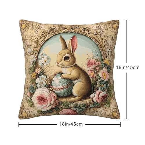 oyebn Easter Bunny Egg Vintage Throw Pillow Covers Set of 4 Decorative Soft Double Sided Print Pillow Case Farmhouse Home Decor for Living Room Sofa Couch 18x18 - Image 5