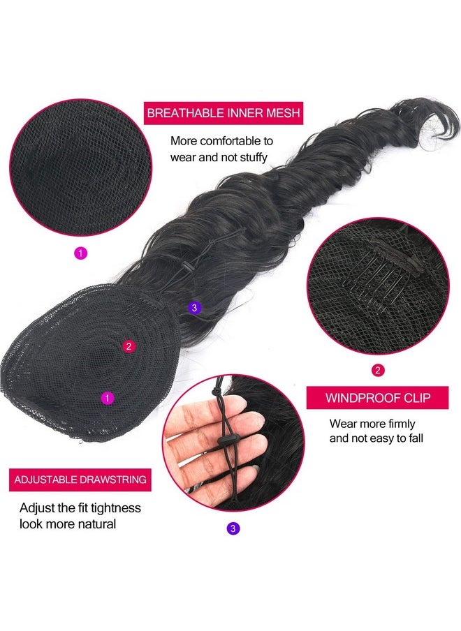 KRSI - 28 Inch High Ponytail Extension Long Wavy Drawstring Ponytail For Black Women Gray Ponytail Curly Hair Clip In Extensions Fake Ponytail Fake Hair Synthetic Pony Tails For Adults Women (Grey) - Image 1