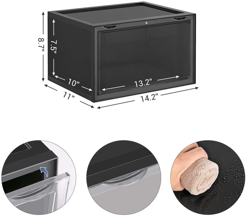 AYSIS Multipurpose Sneaker Containers Bins, Shoe Storage Box, Clear Plastic Stackable Organizer for Closet, Space Saving Foldable Shoe Sneaker Containers Bins Holders (Pack of 2, Black, Rectangular) - Image 4