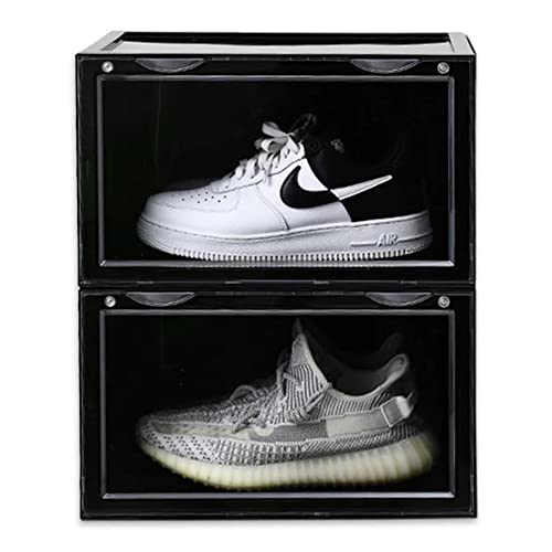 AYSIS Multipurpose Sneaker Containers Bins, Shoe Storage Box, Clear Plastic Stackable Organizer for Closet, Space Saving Foldable Shoe Sneaker Containers Bins Holders (Pack of 2, Black, Rectangular) - Image 1
