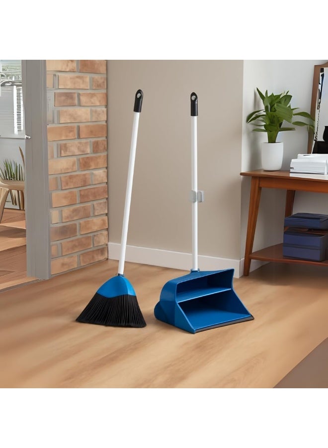 AKC Long Handle Broom and Dustpan Set – Foldable Upright Design, Lightweight & Sturdy – Standing Cleaning Combo for Home, Office, Kitchen, Indoor & Outdoor – Available in 4 Colors (Blue) - Image 2